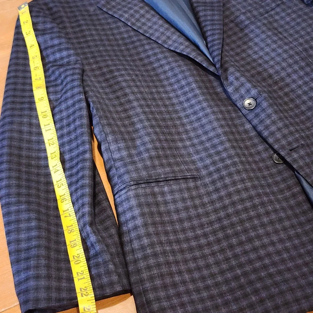 Kenneth Cole Awareness Slim Fit Wool Blazer Mens 46S Blue Check Preppy Office